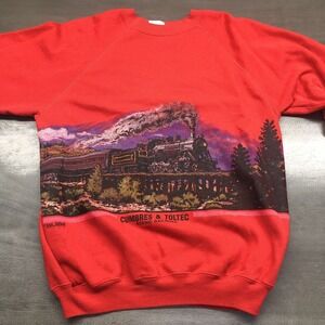 Vintage 90's Graphic Print "cumbres & Toltec Scenic Railroad " Red Pullover Swt